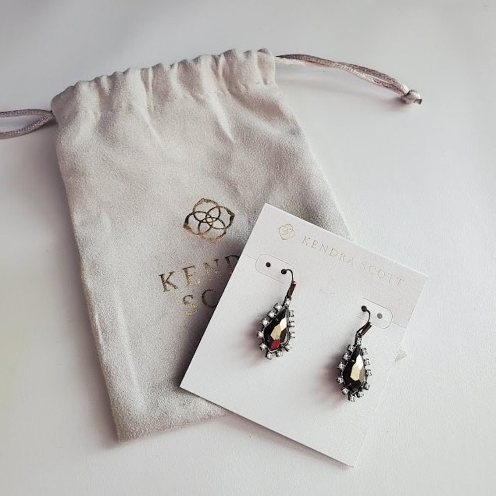 Kendra Scott Bronze Tone Drop Earrings Bronze Dangle Clear Crystals Edgy - Picture 4 of 7